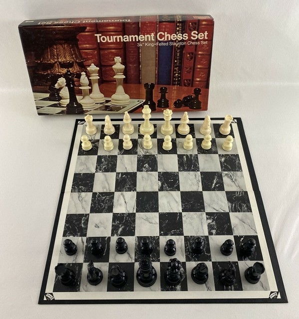 ES Lowe Tournament Chess Set Replacement Chess Pieces 3 1/8” Felted ~ NO  BOARD