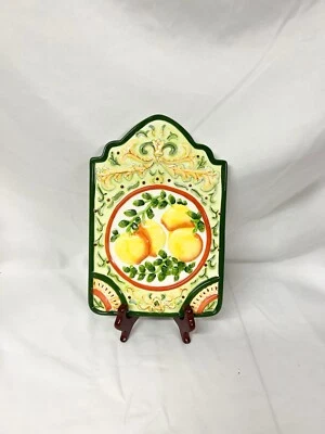 Hanging Lemon Themed Decorative Ceramic Tile In Green, Yellow, Pink Art - Image 1 of 3