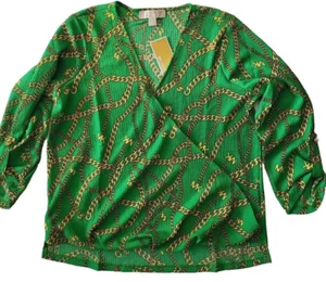 MICHAEL KORS Damen Top mit Kettenprint Allover Monogramm Logo Größe XS M Grün - Bild 1 von 5