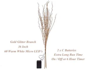 Battery Operated Gold Led Glitter Branch 36 Inch Timer Bethlehem Lights - Picture 1 of 4