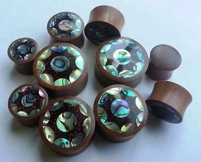 1 пара ушных берушей Sun Abalone Shell Red Metallic Glitter Resin Saba Wood Saddle - Изображение 1 из 4