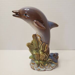 Beach Coastal Decor Blue Ceramic Dolphin Figurine