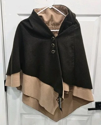 Poncho chal Iman Global Chic polar reversible marrón y tostado capa nuevo con etiquetas  Foto 1 de 4