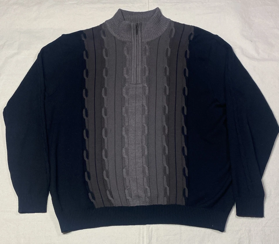 St Croix Shop Knit Sweater Mens XL Multicolor Black 100% Wool CrewNeck USA Made - Image 1 of 4