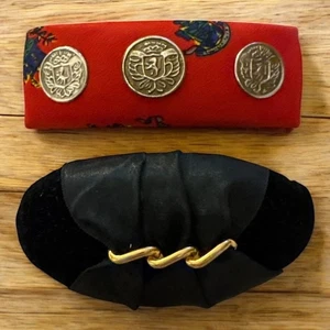 Vintage Philips Hair Barrettes Metal Clip Satin Red Gold Buttons - Picture 1 of 3