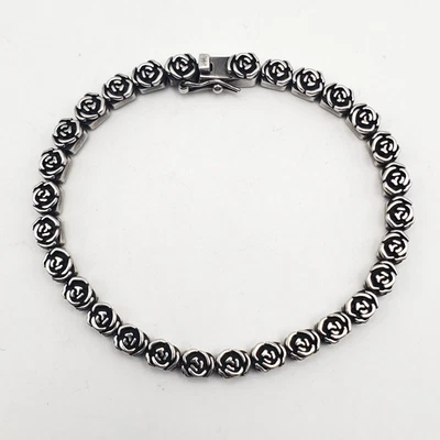 Pulsera de cadena de tenis de plata esterlina con flor rosa de 7" de diseñador o Paz PZ Israel Foto 1 de 4