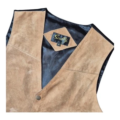 De Colección Chaleco Occidental Scully Marrón Gamuza Cuero Botón a Presión Para Hombre M Foto 1 de 4