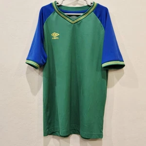 Boys Umbro Athletic Soccer T-Shirt Green and Blue Size Large 12/14 - Picture 1 of 4