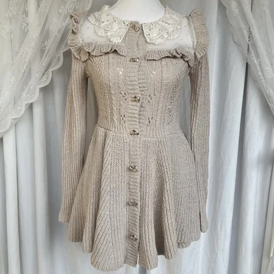 Liz Lisa Vintage Knit Coat Dress Ribbon Bow Lace - image 1 of 4