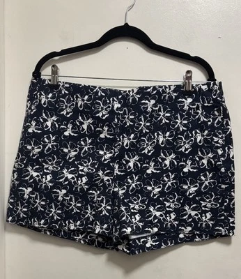 Pantalones Cortos Chinos Banana Republic N-Azul Blanco Floral Cremallera Lateral Tiro en H Talla 12 Foto 1 de 4