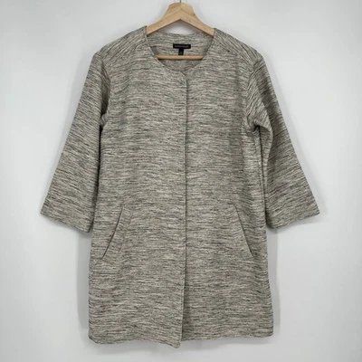 Chaqueta Eileen Fisher Tejida Algodón Twist Crudo Tejida Pequeña Crema Negra Oculta a Presión Foto 1 de 4