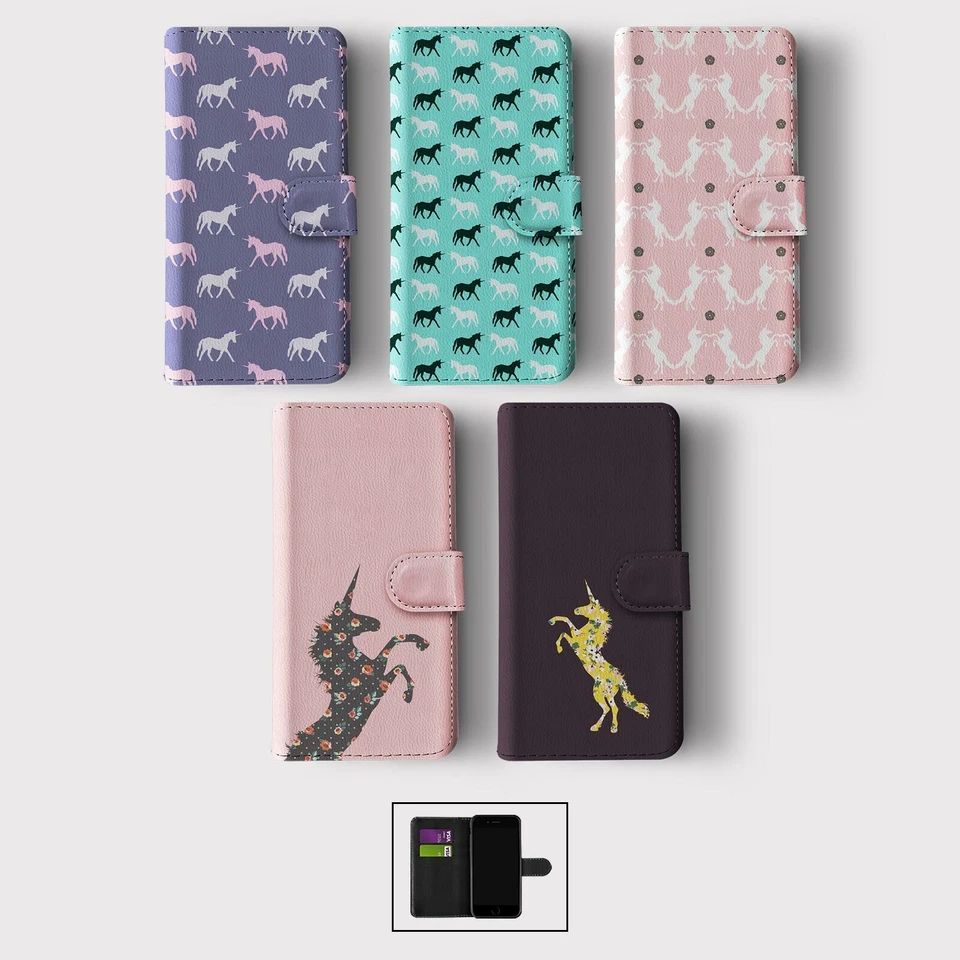 CASE FOR IPHONE 16 16E 15 14 12 SE WALLET FLIP PHONE COVER CUTE UNICORNS STARS - Image 1 of 1