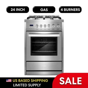 24 in. Gas Range, 4 Sealed Burners, Convection Oven in Stainless Steel - Picture 1 of 6