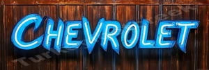 Blue Neon Look (Facsimile) Chevrolet Metal Sign 2 Sizes to Choose From - Picture 1 of 1