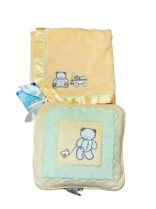 Baby Connection NEW Blanket Pillow Set Lovey Bear Wagon Satin Trim Stuffie - Picture 1 of 8