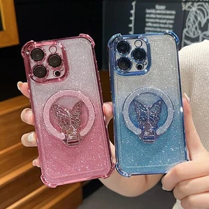 For iPhone 16 Pro Max 15 14 13 12 11 Shockproof Glitter Phone Case W/ Kickstand - Picture 1 of 28