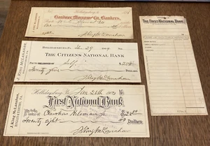 Antiguo depósito de cheques efímeros 1903 PRIMER BANCO NACIONAL Hollidaysburg PA LOTE - Imagen 1 de 19
