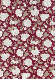 Decor Fabric, Jacobean Floral Print, Tan & Cream on Ruby, 52 x 57" w, Cotton - Picture 1 of 7