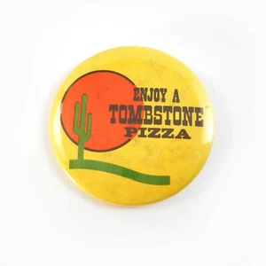 Vintage Enjoy A Tombstone Pizza Pin Pinback Button Yellow Setting Sun Cactus - Picture 1 of 4