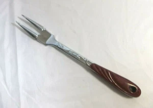 Ornate Chrome 12 1/2" Meat/Turning/Lifting Fork with Maroon Handle - Picture 1 of 8
