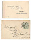 Australia Barron Valley Export Timber Co Cairns Queensland Business Card 1905