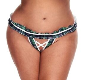 Teacher's Pet School Girl Crotchless Panty Green Plaid Curvy Queen Lingerie Gift