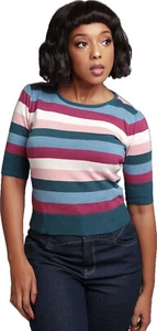 Suéter Collectif CHRISSIE PARADISE STRIPE media manga TIRAS JUMPER Rockabilly - Imagen 1 de 6