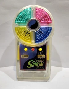 Vintage Pocket Simon Game 1995 Working Handheld Milton Bradley CLEAR - Picture 1 of 3