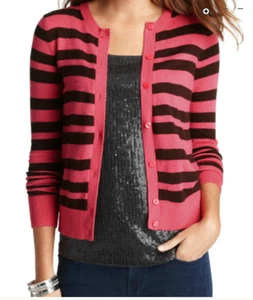 NWT Ann Taylor LOFT Pink/Brown striped women's Cardigan Sweater XXSP, S, M - Picture 1 of 5