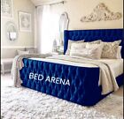 Plush Velvet Wing Back Bed, Emperor Bed Frame, Upholstered Bed, Double Bed