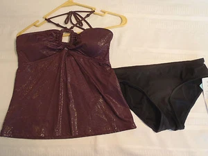BISOU Medium Swim Halter Top Cazimi Size 10 Black Panty Swimsuit NWT - Picture 1 of 3