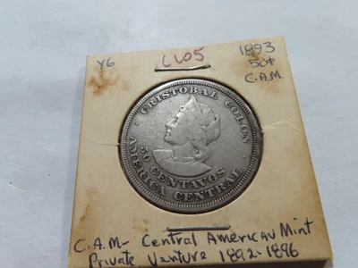 C105 El Salvador 1893 Plata 50 Centavos C.A.M. Foto 1 de 2
