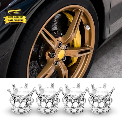 4PCS Crown Tire Valve Stem Caps, Bling Handmade Crystal Rhinestone Universal Chr - Image 1 of 4