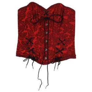 Corsé Floral Brocado Rojo Top Con Cordones Bustier Mediano Gótico Estilo Victoriano - Imagen 1 de 7