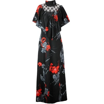 Vintage Gown Dress Victorian Goth Prairie Vampire Black/Red Lace Cape Halloween - Image 1 of 4