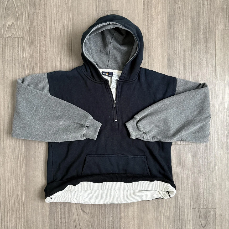 Moletom Puritan Masculino Grande Cinza Marinho Quarto de Zíper Com Capuz Waffle Forrado Térmico - Imagem 1 de 4