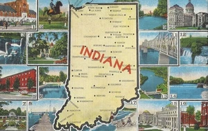 Mapa y vistas de Indiana, postal a color #23921 (SELLOS, FRANQUEO, COLECCIONABLE) - Imagen 1 de 2