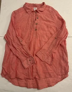 Sigrid Olsen Womens 2X Popover Button Shirt Roll Tab Sleeve Pink Coral Lagenlook - Picture 1 of 16