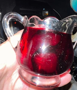 Victorian Ruby Flash Souvenir Creamer 1899 Etched Antique Glass Mini Pitcher - Bild 1 von 6