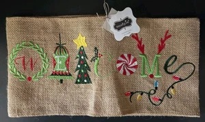 MUDPIE Burlap Pillow Wrap Christmas "Welcome" NWT for 15 X 15" Pillow - Picture 1 of 5