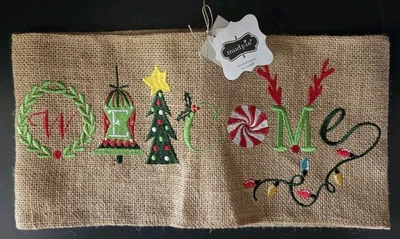 MUDPIE Burlap Pillow Wrap Christmas "Welcome" NWT for 15 X 15" Pillow - Image 1 of 4