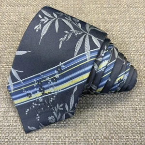 Kenzo Homme Men's Tie Gray Silver Blue Floral Necktie Silk 59" x 3 1/2" Italy - Picture 1 of 7