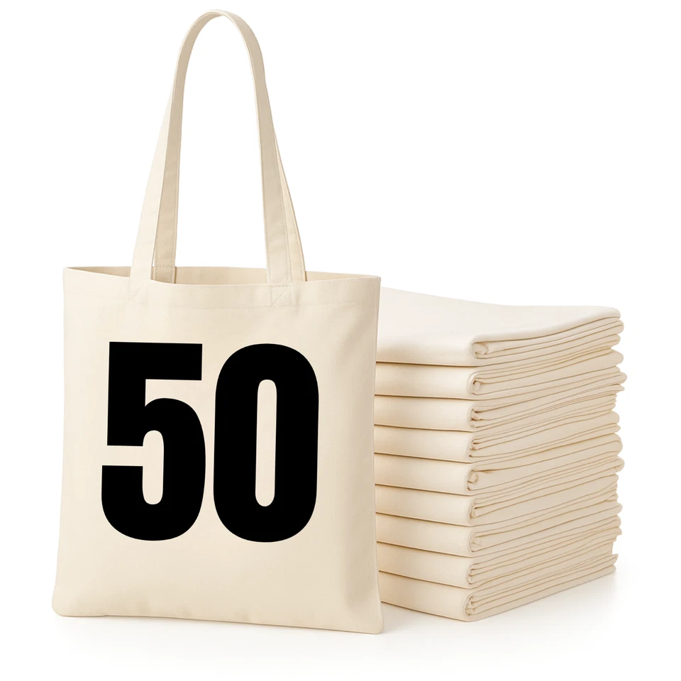 Cotton Tote Bags 50 Pack Reusable Plain Canvas Shopping Grocery Bags Bulk Print - Image 1 of 4