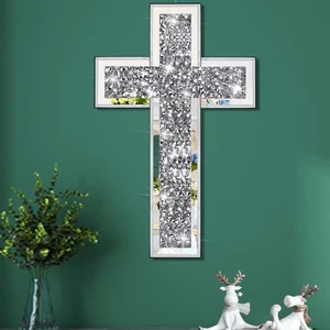 Crushed Diamond Mirrored Wall Cross Glass Mirror Crystal Cross for Wall Table... - Picture 1 of 7