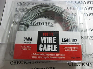 Nuevo en caja 100 pies x 3 mm cable trenzado galvanizado cable cabrestante grado aeronave 7 WSG - Imagen 1 de 6