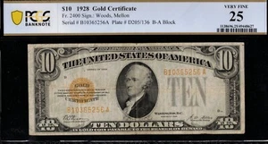 1928 $10 GOLD CERTIFICATE B-A BLOCK P.C.G.S #25 - Picture 1 of 3