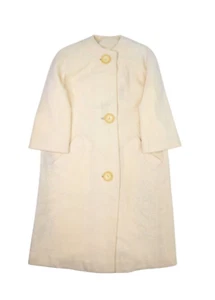 Vintage Wool Coat Womens M 70s Overcoat Lined Mid Big Buttons 3/4 Sleeve Union - Picture 1 of 8