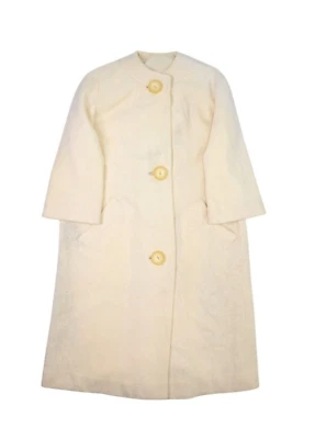 Vintage Wool Coat Womens M 70s Overcoat Lined Mid Big Buttons 3/4 Sleeve Union - Image 1 of 4