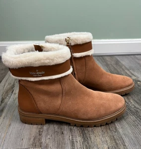 Kate Spade Bailee Winter Booties Warm Gingerbread Sheep Leather Womens Sz 8.5b - Picture 1 of 10