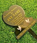 ANY NAME Memorial Plaque Heart Shape Temporary Grave Marker Black - Gold Text